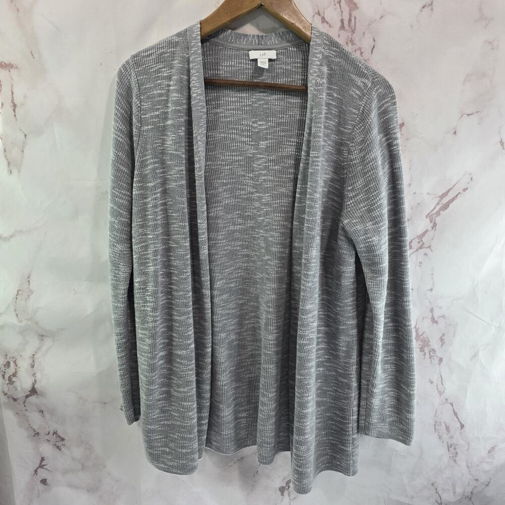 J Jill Cardigan Women Medium P Gray Open Sweater Lightweight Linen Petite